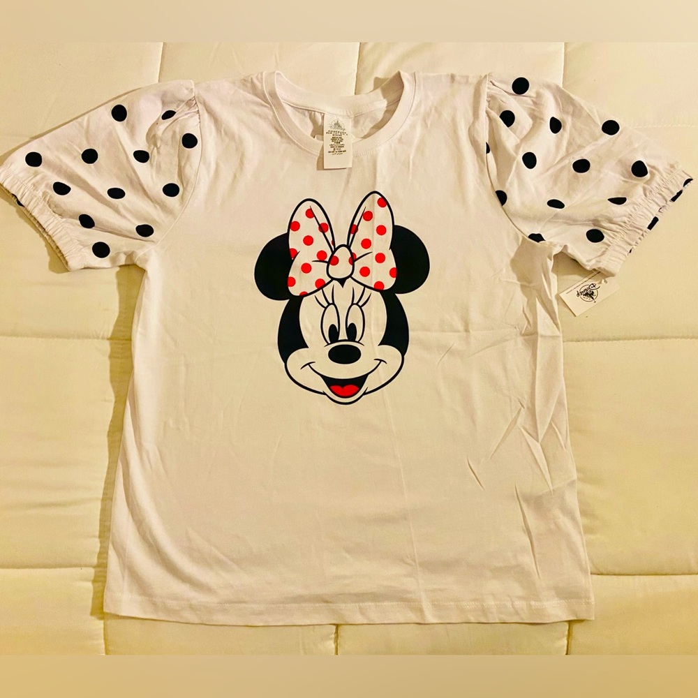 Disney Parks Exclusive Minnie Mouse Polka Dot White Women’s Blouse Top NWT